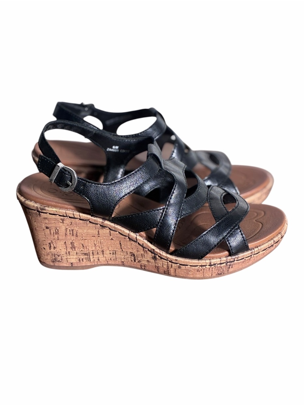 b.o.c black faux leather wedge heel sandals Size 6M